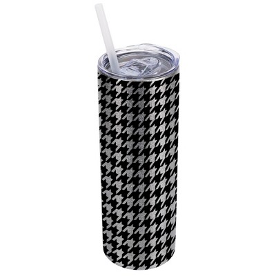Elanze Designs Silvertone Sparkle 20 Ounce Double Wall Stainless Steel Glitter Travel Tumbler With Sliding Lid And Straw, Houndstooth