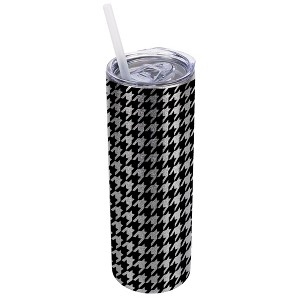 Elanze Designs Silvertone Sparkle 20 Ounce Double Wall Stainless Steel Glitter Travel Tumbler With Sliding Lid And Straw, Houndstooth - 1 of 4