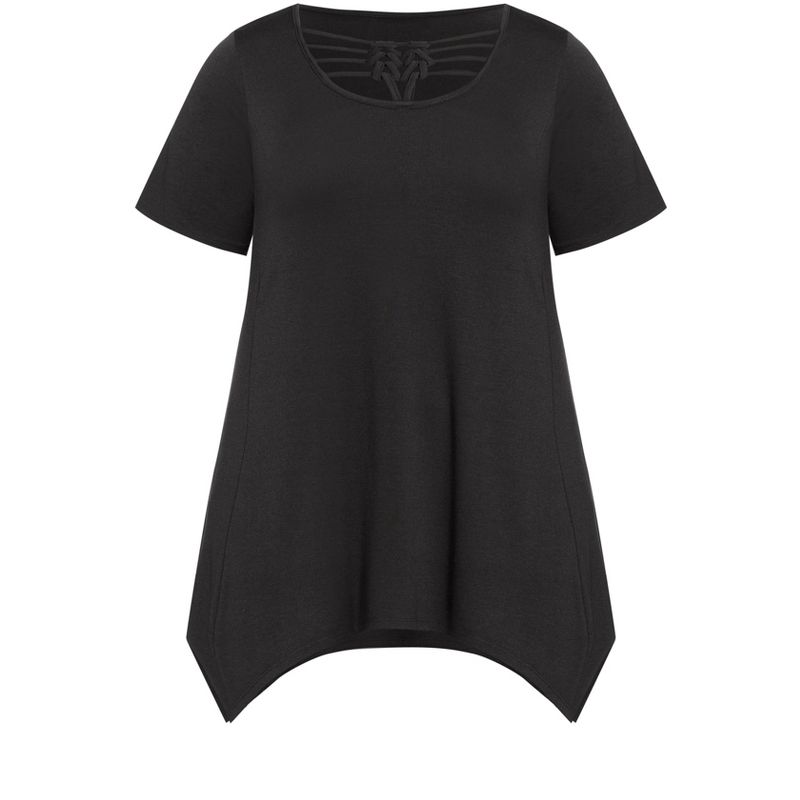 Women's Plus Size Knotted Cage Tunic - black | AVENUE, 3 of 4