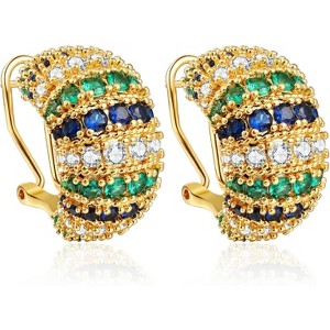 14K Gold Plated Chunky Dangle Hoop Earrings for Women | Medium Thick Huggie Statement Jewelry - 1 of 4