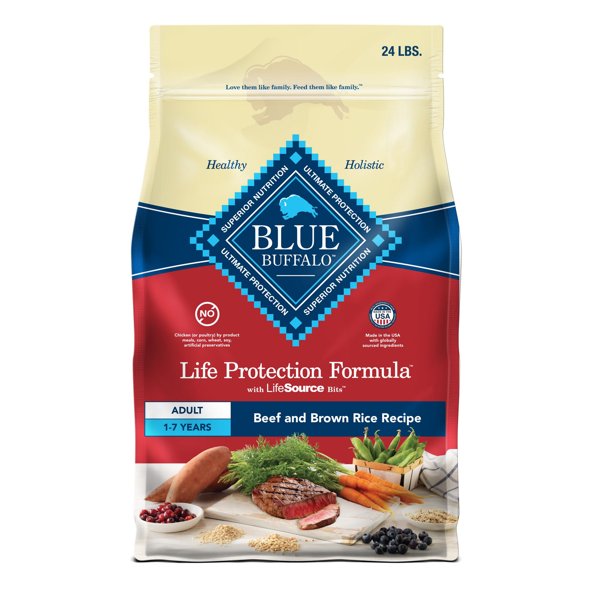Blue Buffalo Adult Dry Dog Food with Beef Flavor - 24lbs