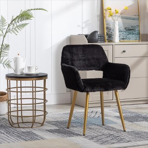 SKRAN Faux Fur Vanity Chair, Elegant Furry Makeup Desk Chairs, Modern Comfy Armchair with Wood Look Metal Legs in Bedroom Living Room (Black) - 1 of 4