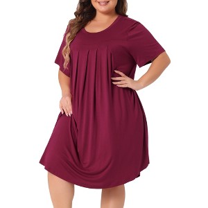 Agnes Orinda Women's Plus Size Comfort Short Sleeve Round Neck Nightgown - 1 of 4