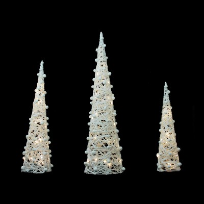 Northlight Set of 3 LED Lighted White and Silver Cone Tree Christmas Decoration 39.25"