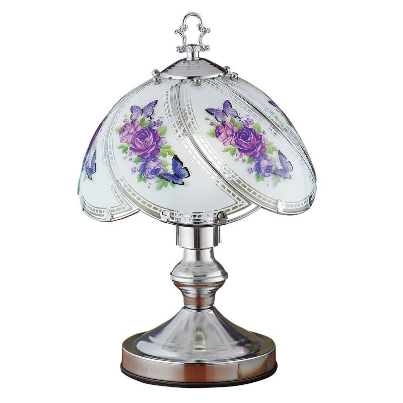Collections Etc Purple Floral Touch Lamp with Silver-Tone Base 9 X 9 X 14 Purple Traditional, 1 of 3
