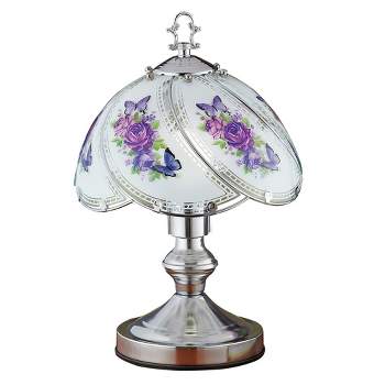 Collections Etc Purple Floral Touch Lamp with Silver-Tone Base 9 X 9 X 14 Purple Traditional