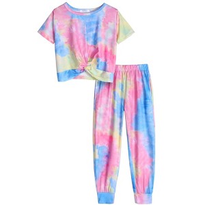 Arshiner Girls Clothing Sets Tie Dye Twist Front Tops & Sweatpants Outfits Sportwear Sweatsuits Tracksuits 4-13 Year - 1 of 4