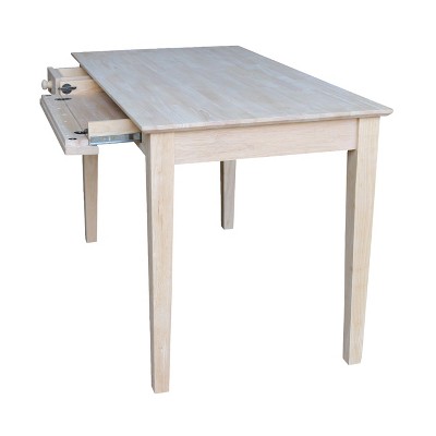 Natural Wood Rectangular Desk with Flip Down Drawer