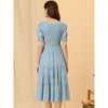 Allegra K Women's Summer Peasant Smocked Short Sleeve Midi Tiered A-Line Dress - 3 of 4
