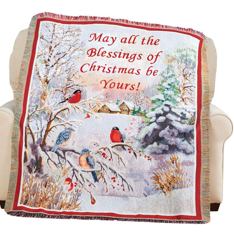 Collections Etc Christmas Blessings Birds in Winter Tapestry Throw THROW, 1 of 3