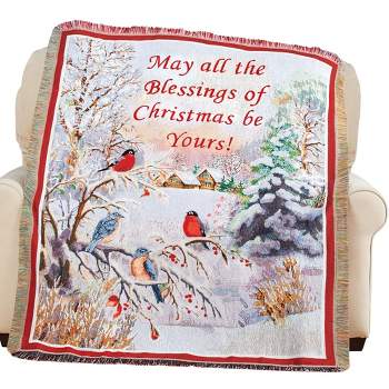 Collections Etc Christmas Blessings Birds in Winter Tapestry Throw THROW
