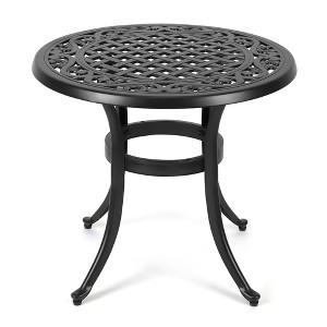 WhizMax 30.25" Round Cast Aluminum Patio Bistro Table, Bistro Table with Umbrella Hole, Outdoor Side Table for Porch, Backyard, Balcony, Black - 1 of 4