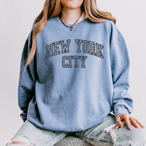 Simply Sage Market Embroidered New York Varsity Lightweight Garment Dyed Sweatshirt - 1 of 4