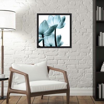 Aqua Tulips Nature Print Framed Canvas Wall Art