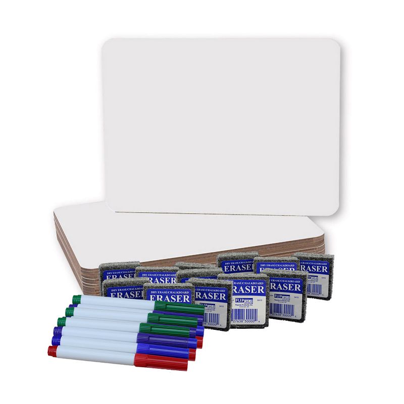 Flipside Products Magnetic Dry Erase Boards (9" x 12") with Colored Pens & Erasers, Set of 12, 1 of 3