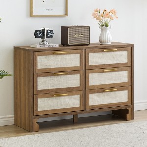 6 Drawer Dresser Rfor Bedroom,Modern Burlap Design Chest with Drawers,Wood Storage Closet Dressers Chest of Drawers for Bedroom,Living Room,Hallway - 1 of 4