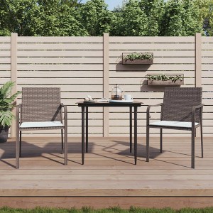 vidaXL Patio Chairs with Cushions 2 pcs Brown 22"x23.2"x33.1" Poly Rattan - 1 of 4