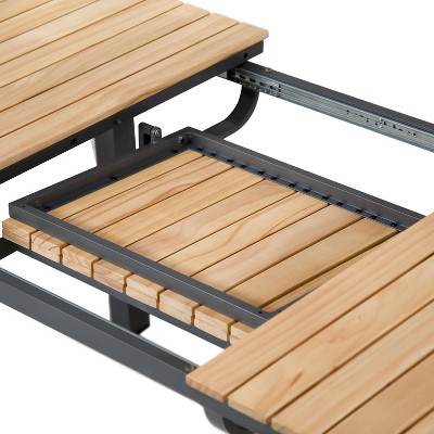 Greemotion 61.5"-93.9" Natural Teak and Metal Extendable Outdoor Dining Table
