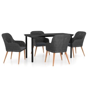 vidaXL Patio Dining Set Outdoor Dining Set Table and Chair Set for Garden - 5 Piece with Cushions Black 55.1" Table Length - 1 of 4