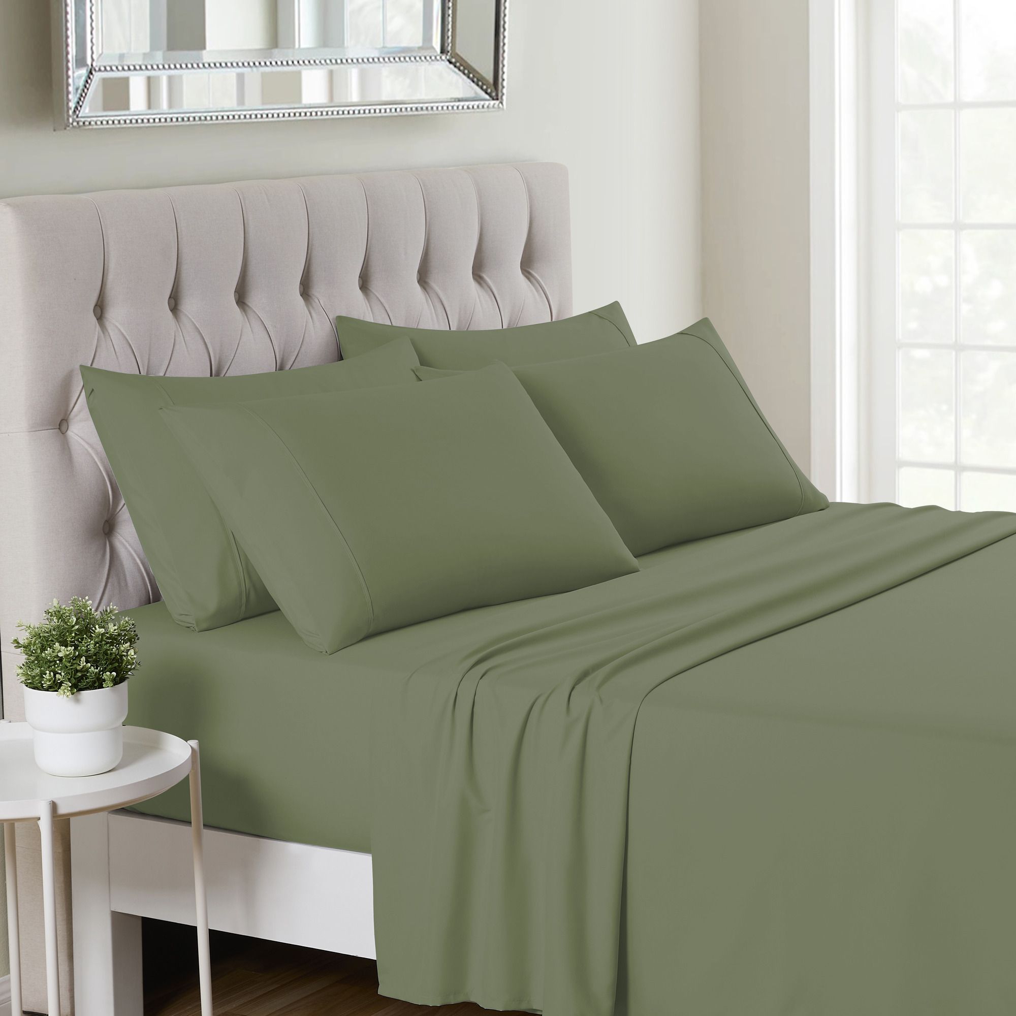 6 Piece Sheet Set- Queen, Sage