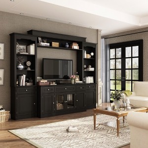 FUFU&GAGA White Wood Bookshelves TV Stand with Glass Door - 1 of 4