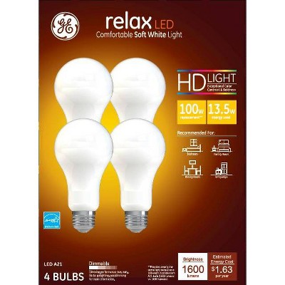 GE 4pk 13.5W 100W Equivalent Relax LED HD Light Bulbs Soft White_0