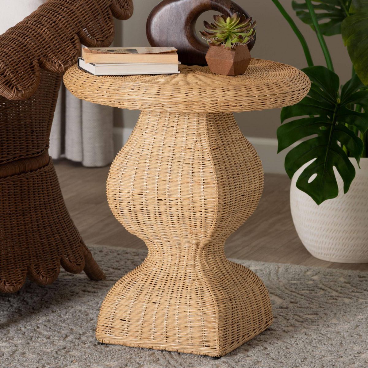 bali & pari Round Hideo Natural Rattan End Table Brown - thumbnail 7