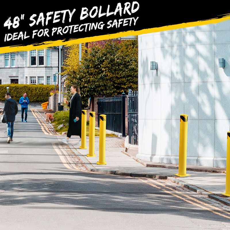 Whizmax Safety Bollard Post, 48" x 4.5" Steel Bollards Parking Barrier Yellow Powder Coated Pack of 1 with 4 Anchor Bolts, 2 of 6