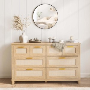 8 Drawer Rattan Dresser for Bedroom, Natural Wood Dresser Chest with Ample Storage - 1 of 4