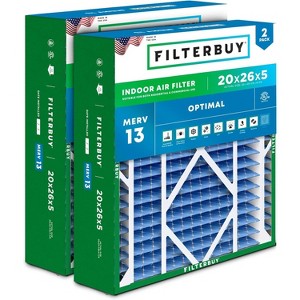 Filterbuy 20x26x5 Air Filter (2-Pack), Pleated MERV 13 Health Defense HVAC AC Furnace Filters for Electro-, Emerson, Lennox, White Rodgers, & More - 1 of 4