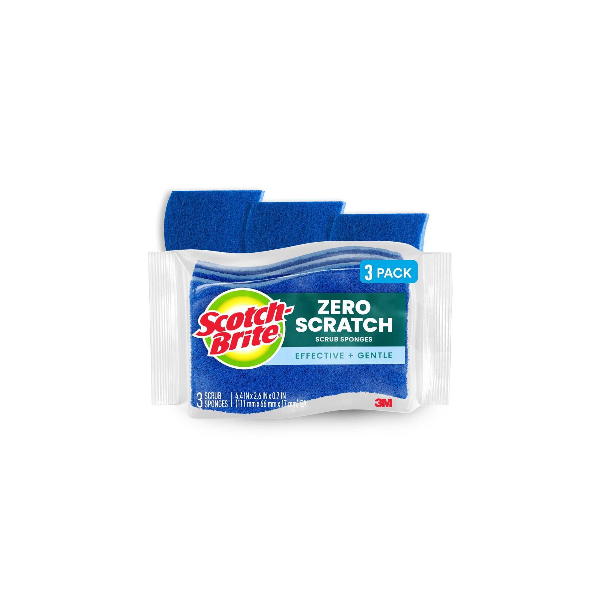 Scotch-Brite Zero-Scratch Scrub Sponges - 3ct: Reusable, Cellulose Material, Multi-Surface Use