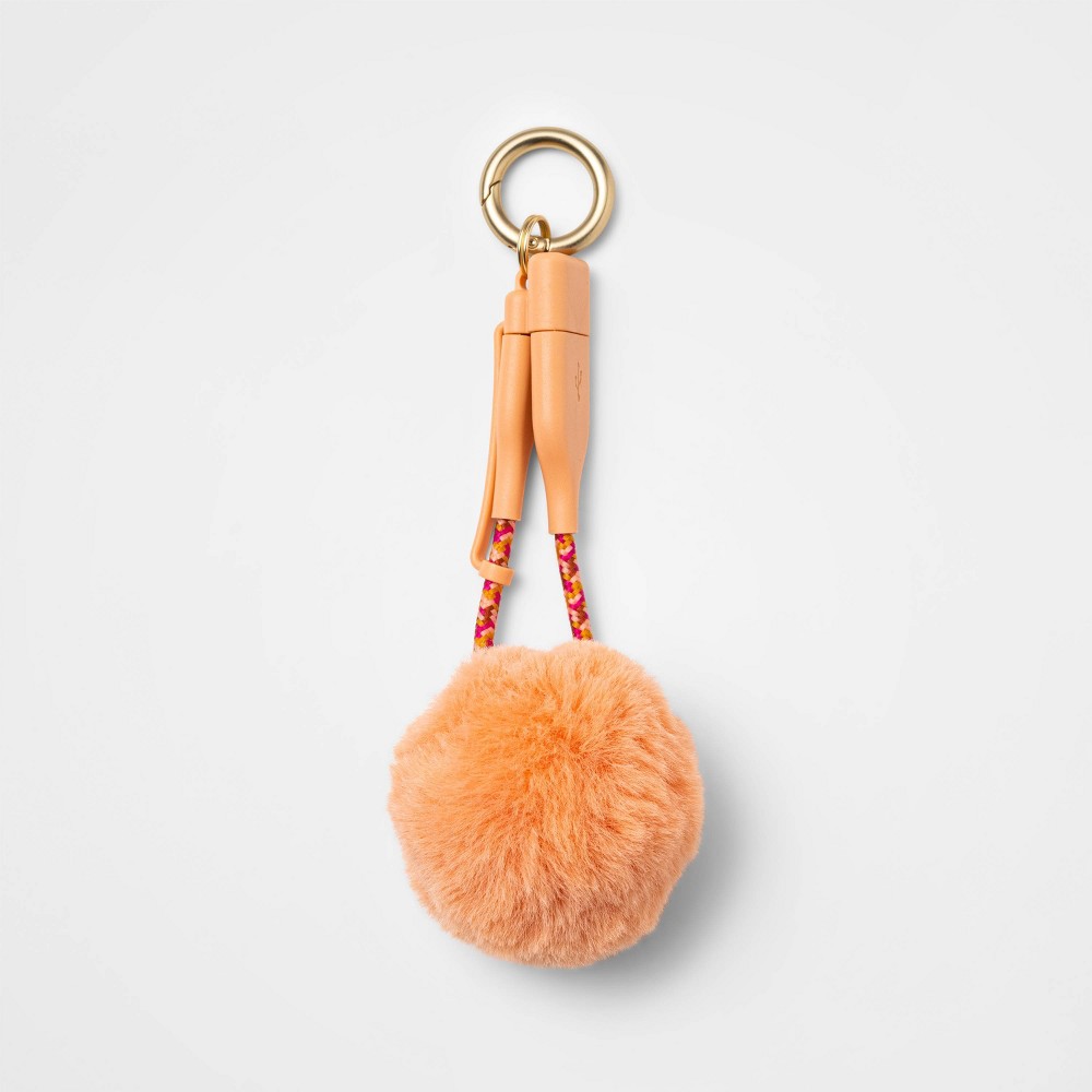 heyday 6" Lightning to USB-A Pom Pom Keychain Cable - Coral Pink