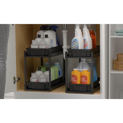 Black 2-Pack 2-Tier Under Sink Organizer with Sliding Drawers