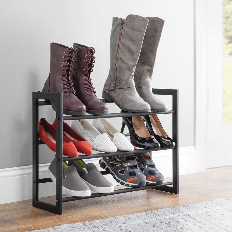 mDesign Metal 3 Tier Adjustable/Expandable Shoe and Boot Rack, 3 of 9