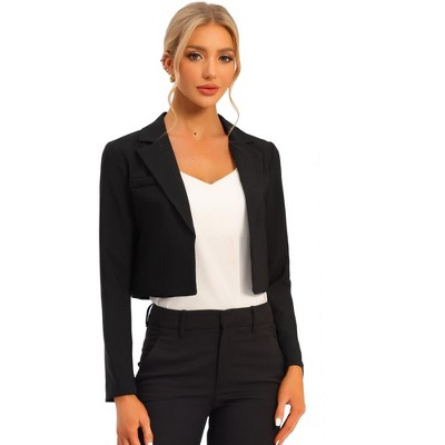 Allegra K Women's Long Sleeve Open Front Notched Lapel Business Cropped ...