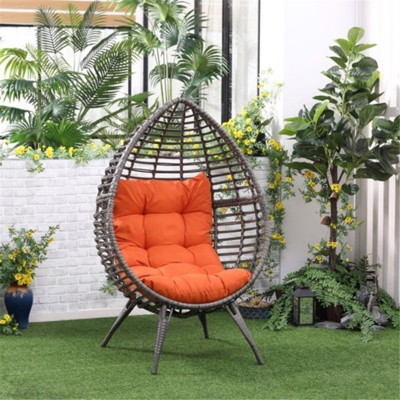 VisioGear Patio Egg Chairs with Stand, Wicker Egg Chair, Egg Shaped Wicker Chair, Hammock Chair for Living Room Balcony, Gray&Orange, 39.75"*61.5"*35"