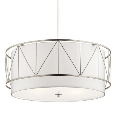 Birkleigh 24" Satin Nickel Drum Pendant with White Glass Shade