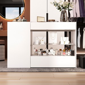 Hitow Glass Top Drawer Chest of Drawers Multi-Purpose Storage Dresser White - 1 of 4