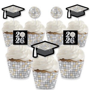 Big Dot of Happiness Disco Grad - Cupcake Decoration - 2026 Groovy Graduation Party Cupcake Wrappers and Treat Picks Kit - Set of 24 - 1 of 4