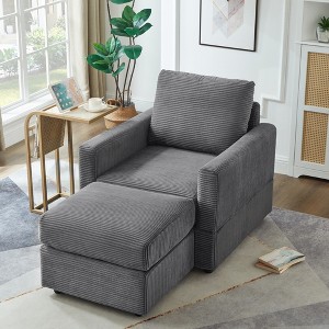 Corduroy Chaise Lounge Sofa Couch Chair Upholstered Accent Chair with Ottoman, Yellow/Gray/Black/Beige/Green-ModernLuxe - 1 of 4
