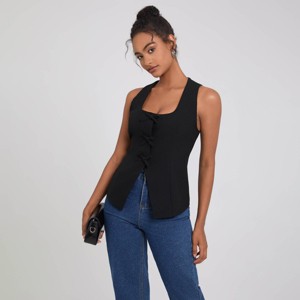 Women's Square Neck Sleeveless Front Bow Tie Closure Vest Top - A New Day™ - 1 of 4