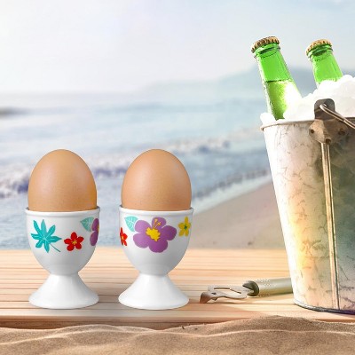 Ceramic Egg Cup Set of 2 White Porcelain Holder for Breakfast Boiled Eggs