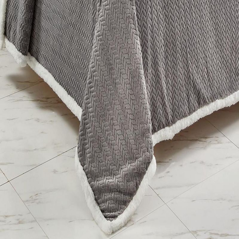 Jacquard Micro Plush Soft Premium Braided Oversized All Season Blanket Gray by Plazatex, 2 of 4