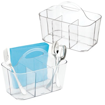 mDesign Plastic Cutlery Storage Organizer Caddy Bin Tote with Handle -  White 