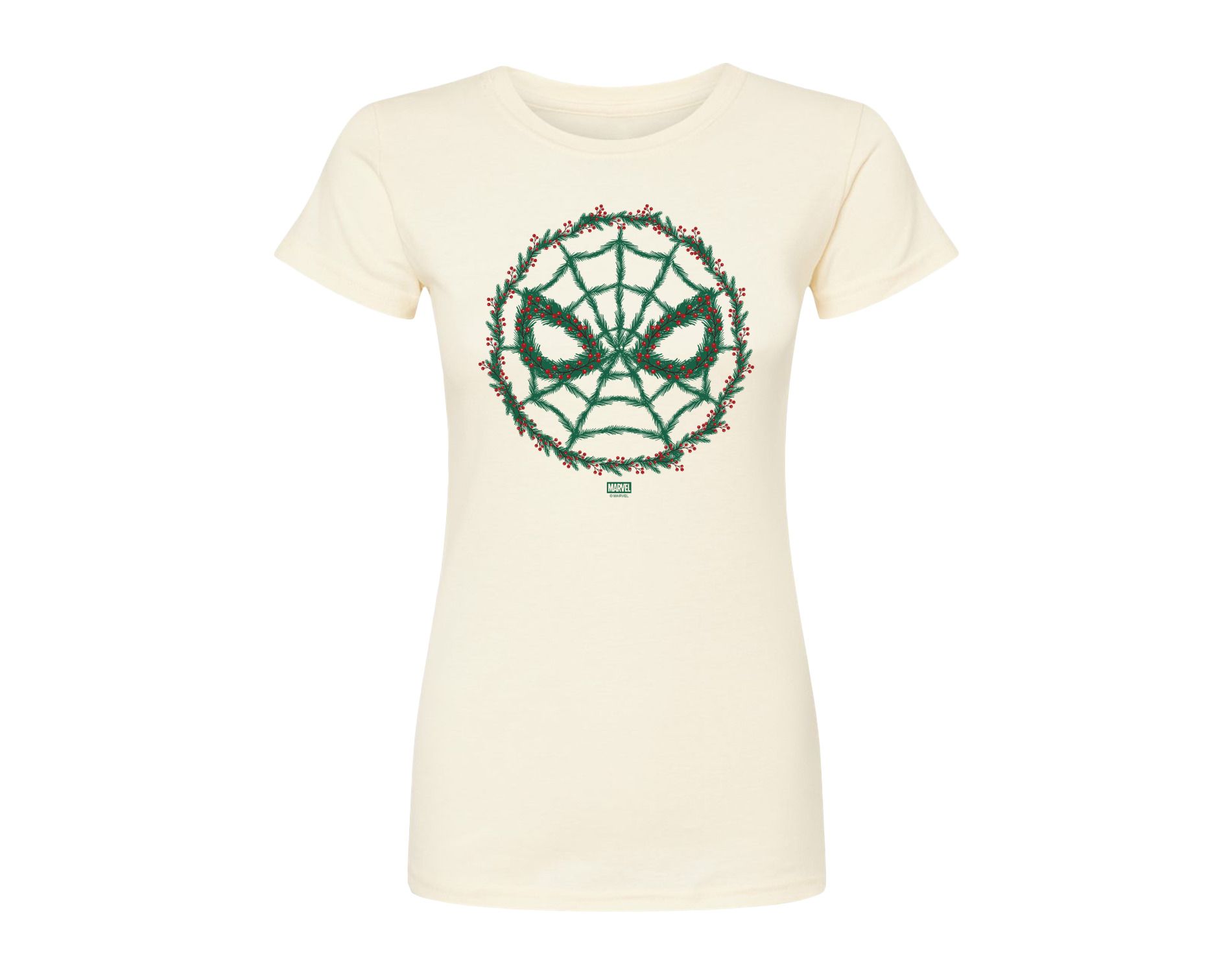 Women's Marvel Spider Man Wreath Fitted Graphic T-Shirt - Natural - Small