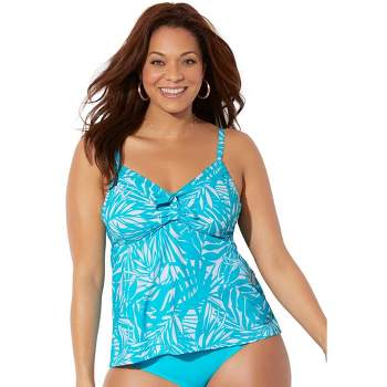 Swimsuits For All Women's Plus Size Bra Sized Faux Flyaway Underwire  Tankini Top 36 F Animal Palm Print 
