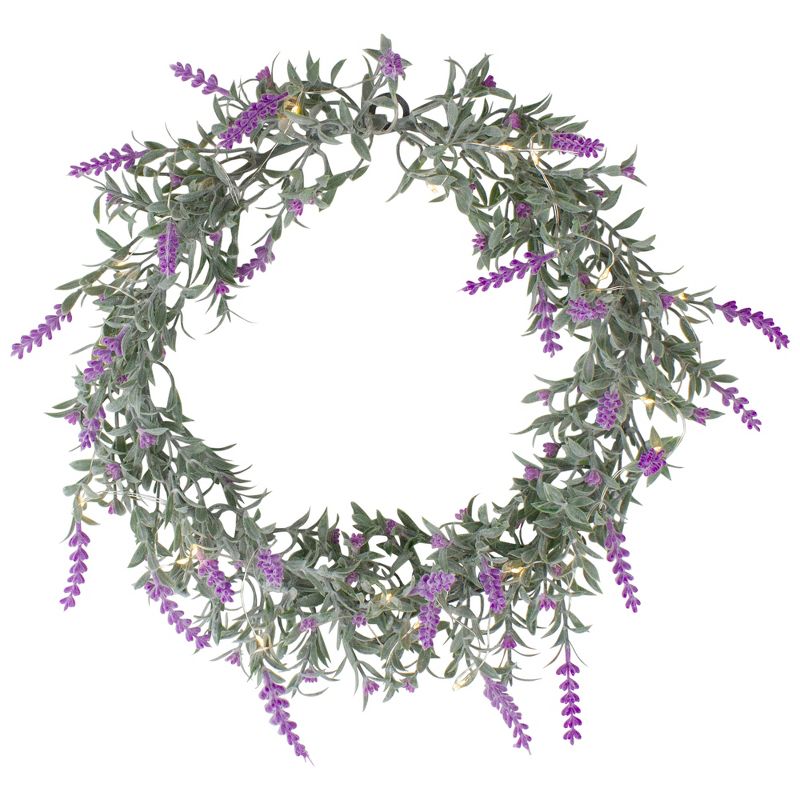 Northlight Pre-Lit Battery Operated Lavender Spring Wreath- 16" - White LED Lights, 1 of 5
