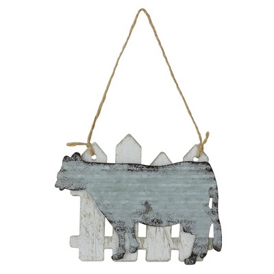 Northlight 4.5" Country Rustic Cow and White Picket Fence Christmas Ornament