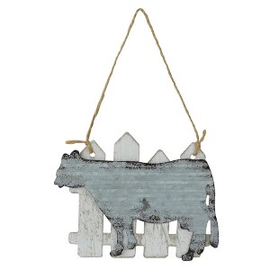Northlight 4.5" Country Rustic Cow and White Picket Fence Christmas Ornament - 1 of 4