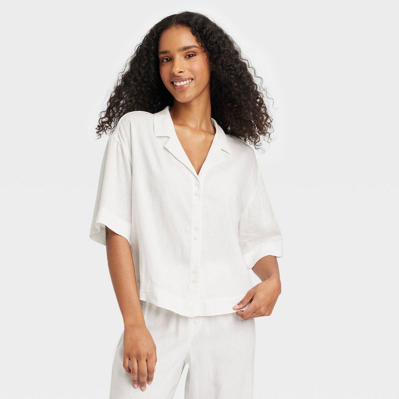 Women's Linen Blend Button-Up Pajama Top - Stars Above™, 1 of 7